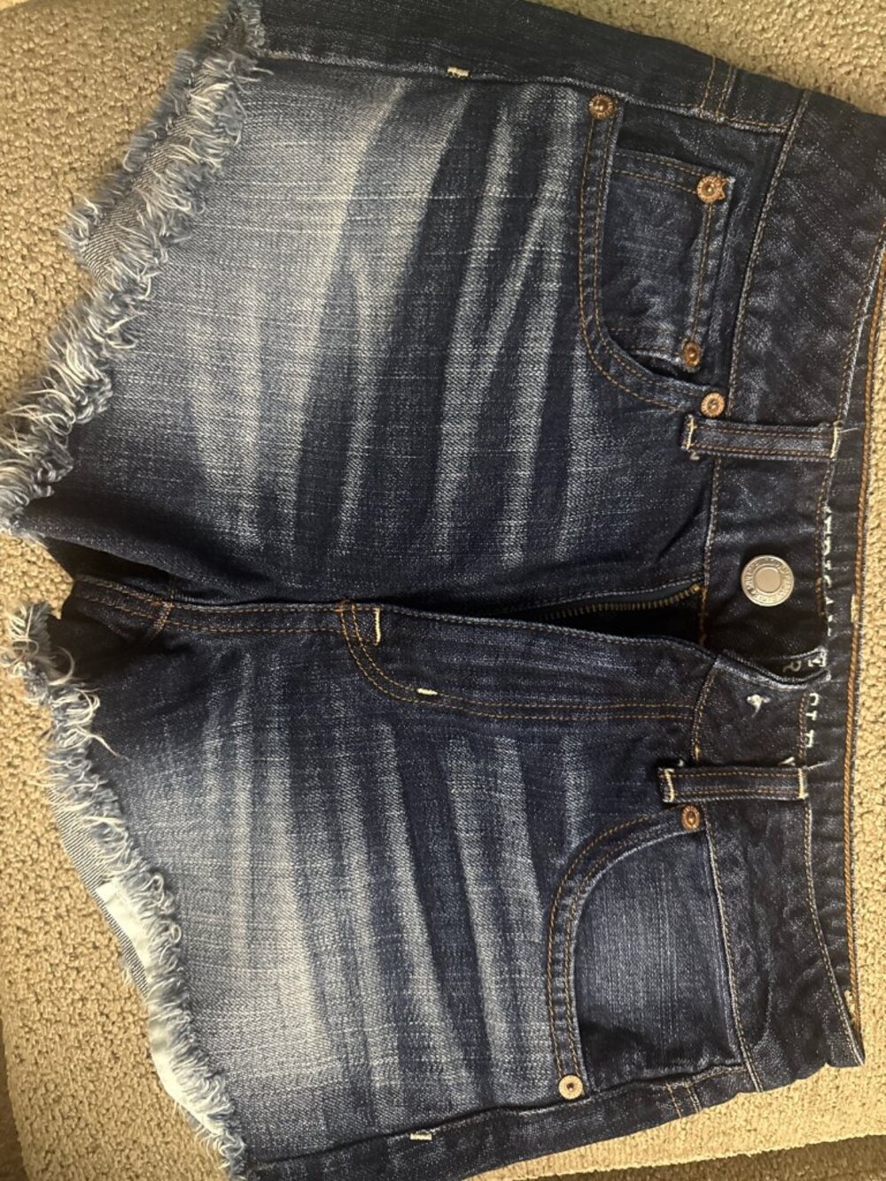 American Eagle dark wash frayed hem denim shorts size 2